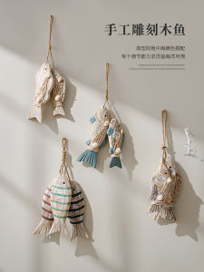 Handmade Mediterranean Fish Pendant Real Wood Simulation Wall Decoration American Country Style Animal Decor Home Accessories