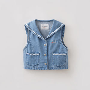 Marc&Janie | Wave Collar Navy Girls Cotton Denim Jacket