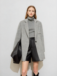 AMII | Winter New Grey Series High Slit Notch Collar Double Faced Coat