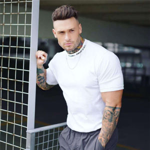 Solid Color Fitness Casual T-Shirt Short Sleeve round Neck Polyester Fiber Youth Summer Fashion Basic Style No Brand