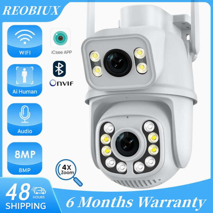 REOBIUX 8MP 4K CCTV WiFi Camera Dual Lens Dual Screen PTZ IP Camera Ai ...