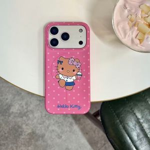Sanrio | Ốp Điện Thoại Hello Kitty Sanrio Dễ Thương Hàn Quốc Dành Cho iPhone 17/16/15 Pro Max Với Giá Đỡ Từ Tính Chống Sốc Chất Liệu Silicon Có Cửa Sổ Camera Lớn