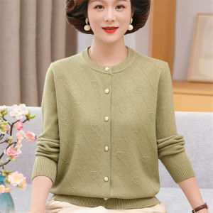 Elderly Spring Autumn Wool Womens Loose Cardigan