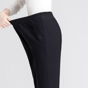 Middle-Aged and Elderly Womens Pants Autumn and Winter Clothing Padded Fleece Trousers Ladieswear Straight-Leg Pants Elastic High Waist Grandma Loose Pants