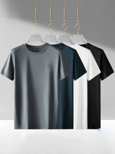 ROMON | Áo thun tay ngắn Ice Silk mùa hè mỏng cổ tròn in họa tiết thể thao nhanh khô áo phông thời trang thường ngày dành cho nam