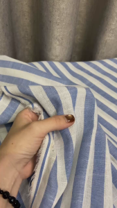 VẢI LINEN XƯỚC HỌA TIẾT SỌC XANH TRẮNG - KHỔ VẢI 1.4M - VẢI NHÀ PHẠM