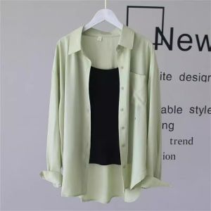 Spring Summer and Autumn Thin Shirt Outer Wear Women Casual Loose Version Long Sleeves Chiffon with Drape Not Easy to Wrinkle Sun-Protection Overshirt