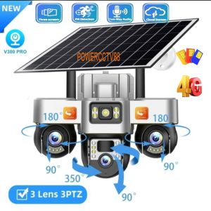 KAMERA PANEL SURYA 4G GSM SIMCARD CCTV 3 LENSA 3 LAYAR  APP V380 PRO