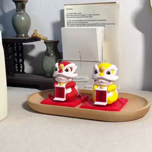 Keranixy Solar Mini Lion Dance Ornament Nodding Mascot Cat Chinese Style Car Home Desk Decor Hiasan Kereta