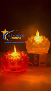 CẶP Đèn cầy hoa sen điện tử trong suốt bằng nhựa mica [LẮP SẴN PIN]