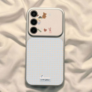 Phone Case for Samsung Galaxy S23 Ultra S26 Plus S25 S24 FE 5G Cases Light Blue Plaid Cute Small Animals Gentle Healing Style