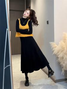 เสื้อชั้นในสีดำ ชุดเสื้อชั้นในถัก ชุดเสื้อชั้นในสองชิ้น สำหรับผู้หญิง ชุดแฟชั่นฤดูใบไม้ร่วง สไตล์เกาหลี ชุดเสื้อชั้นในถัก