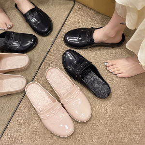 Casual Style Womens Mules Half Slippers Flat Bottom Foldable Summer Shoes French Pleated Bean Bean Slip-On Slippers