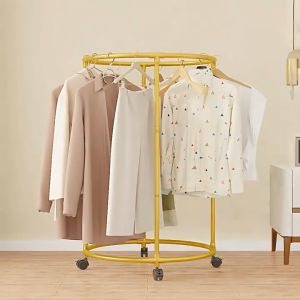 ราวแขวนเสื้อผ้า ราวแขวนผ้า ไม้แขวนเสื้อแบบตั้งพื้นรอบ มีล้อเคลื่อนที่สะดวก