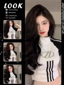 American Retro Shoulder Insert Short Sleeve T-Shirt Womens Summer Design Sensation Niche Slim Waist Sweet And Spicy Short Top