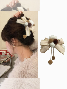 WENZHU | Korean Style Bow Pom Pom Tassel Hair Clip