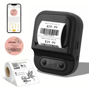 รองรับความกว้าง 12-57 มม. เครื่องพิมพ์ฉลากความร้อนขนาดเล็ก กระดาษแบบมีกาวในตัว เครื่องพิมพ์พกพาไร้หมึก เครื่องพิมพ์บลูทูธสำหรับทำสติกเกอร์และป้าย