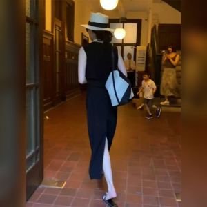 YUFUQING | French Style Black Asymmetrical Hem Round Neck Sleeveless Womens Dress Summer New High Waist Slimming Long Skirt Casual Wear