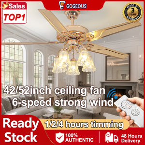 GOGEOUS NEW Retro ceiling fan with light modern 52inch ceiling lights with fan 3 colors dimming 6 gear wind ceiling fan with led light with remote Stainless steel ceiling fan heavy duty ceiling fans for living room bedroom dinning room