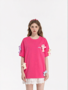 Cute Colored Bear Summer New Womens Round Neck Short Sleeve T-Shirt