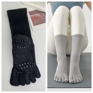 Womens Yoga Socks Pure Color Non-Slip Professional Five-Finger Sports Mid-Calf Pilates Special Long Tube Trendy
