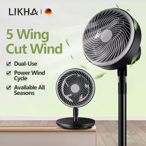 LIKHA Electric fan stand fan air circulation fan 5-blade floor fan 3-speed super wind power energy-saving easy installation and disassembly vertical silent fan