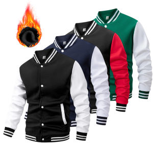 Mens Classic Varsity Baseball Jacket Black & White Color Block Button-Front Coat Casual Outerwear for Male Fashion Retro Jacket