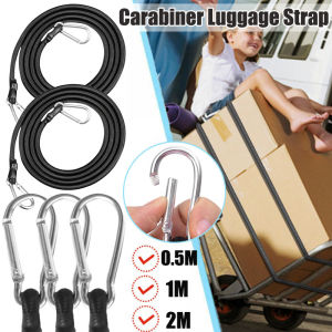 1/2M Car Carabiner Strap Bicycle Motorcycle Luggage Heavy-Duty Elastic Rope Strap with Hook Car Camping Accessories
