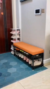 Claro Elegant Multi-Tier Carbon Steel Shoe Rack Bench with Leather Cushion and Storage Organizer