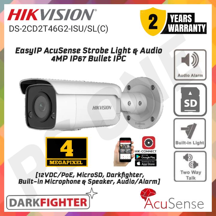 HIKVISION EasyIP AcuSense Strobe Light & Audio 4MP IP67 Bullet IPC ...