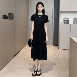 Slimming Black Casual Loose Womens Dress High Waist Cotton Knitted Comfortable Soft Fabric T-Shirt Dress City Commute Style