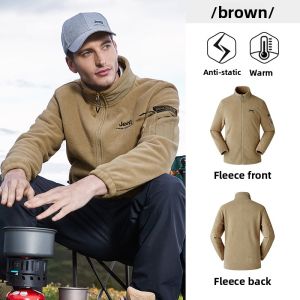 Jeep | Jeep Mens Thickened Fleece Jacket Outdoor Cold Resistance Warmth Anti-static Outerwear Windproof Breathable Wear-resistant