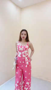 Sunny&Co CWomens Summer Simple Solid Color and Print Wide Leg Jumpsuit With Pocket