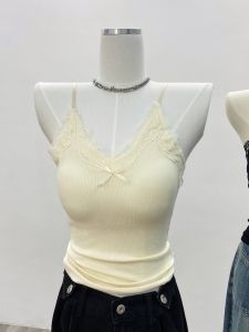 Adjustable Strap Lace Camisole Womens Inner Wear Vest Pure Desire Summer Fashion Chic Womens Sleeveless Top with Chest Pad