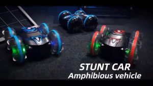 2.4 G High Speed Wireless RC Car with Lights Music 4WD Double Sided Driving Flip Spin and Drift All Terrain RC Stunt Car. Amphibious RC Car Multi-function RC Racing Truck Kids Toys