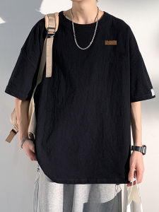 Ice Silk Linen Mens Short Sleeve T-Shirt Quick Dry Cotton Linen Youth Trendy Top Loose Fit round Neck Summer Fashion Wear