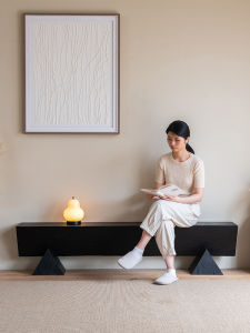 Solid Wood Long Bench Casual Wooden Stool Bedroom Living Room End of Bed Shoe Changing Bench Original Wood Charcoal Black