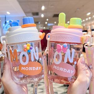 Childrens Straw Water Cup Dual Drinking Mouth Kindergarten Anti-fall Scale Cup Primary School Special Cute Water Bottle