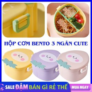 Hộp Đựng Cơm Trưa 3 Ngăn Hình Củ Cải  Kèm Muỗng Nĩa Bằng Nhựa PP Dễ Thương Sáng Tạo - Hộp Cơm Bento Cho Học Sinh/ Văn Phòng 3 Ngăn Tiện Dụng - Camen