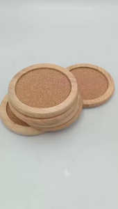 Đế lót ly lót cốc hình tròn gỗ tự nhiên cách nhiệt dùng cho quán cafe có lớp hút nước cao cấp