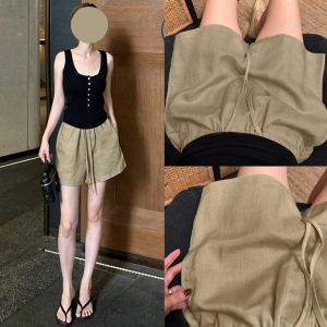 V.C.I | Breathable Linen Shorts Womens 3/5 Length Loose Wide Leg