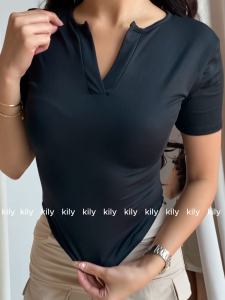 Buy 1 Take 2 (Total of 3) KILYWomen’s Basic V-Neck Short Sleeve Top Slim Fit Casual Tee 6A0370
