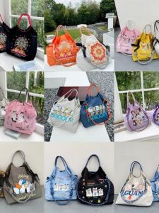 Eco-Friendly Ball Chain Embroidered Nylon Shopping Bag Womens Crossbody Shoulder Bag Handbag Drawstring Closure Commute