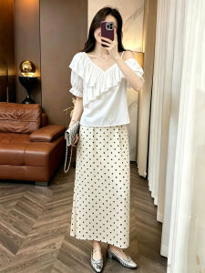 XUNYI | Bộ Đồ Nữ Voan Off-Shoulder In Chấm Bi Không Đều