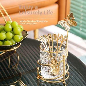 Golden Leaf Design Dessert Fork and Spoon Set