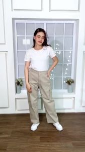 Celana kulot kargo dan rok Kargo Wanita strech Pinggang Karet Hitam cream mocca army Katun twill