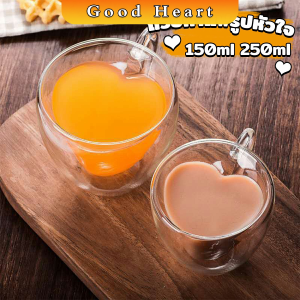 J.D. ถ้วยกาแฟรูปหัวใจ แบบสองชั้น มินิมอล ถ้วยน้ำผลไม้สไตล์แฟชั่น Creative glass