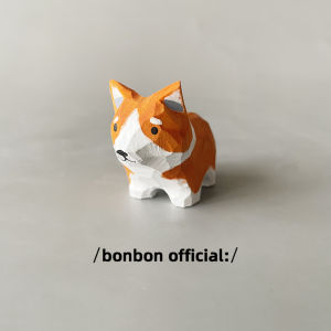 Handcrafted Wood Carving Creative Cute Corgi Dog Figurine Office Desktop Car Center Console Decorations Gifts Animal Shape Decor