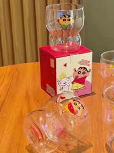 X&W 1/4Pcs Crayon Shin-Chan Stacking Cups High Borosilicate Glass Mug Breakfast Coffee Tea Water Cup Children Gift Home Decro