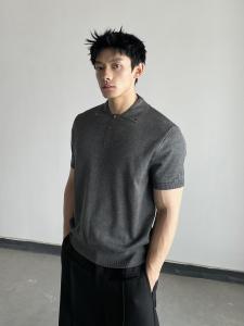 American Style Knitted Short Sleeve Polo Shirt Mens CleanFit Summer Textured Old Money Style T-Shirt Trendy Top Polyester Fiber